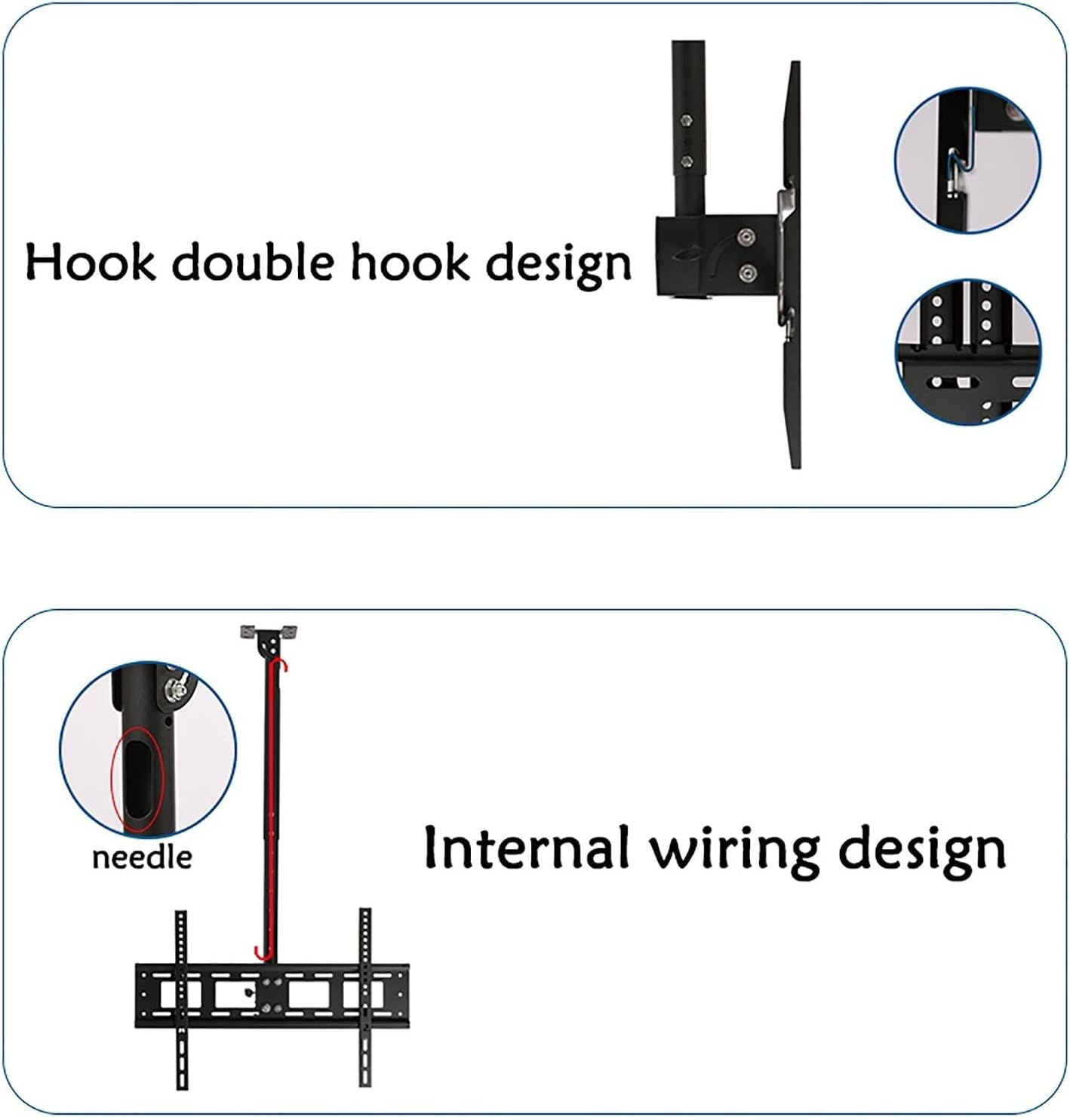 Adjustable Ceiling TV Mount Bracket - 360° Rotation Tilt Swivel TV Mount, Fits 40-80inch LED Screen Display, Can 90° Flip Down, Supports up to 45kg