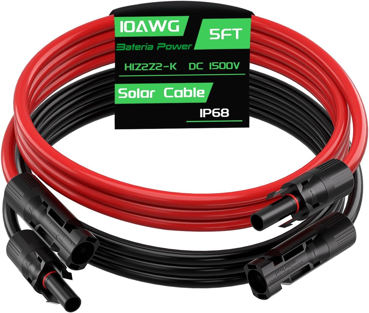 50FT 10AWG Solar Panel Extension Cable, 6mm² Solar Extension Cable Wire with Female & Male Waterproof Connectors for RV, Photovoltaic Systems, Set of 2