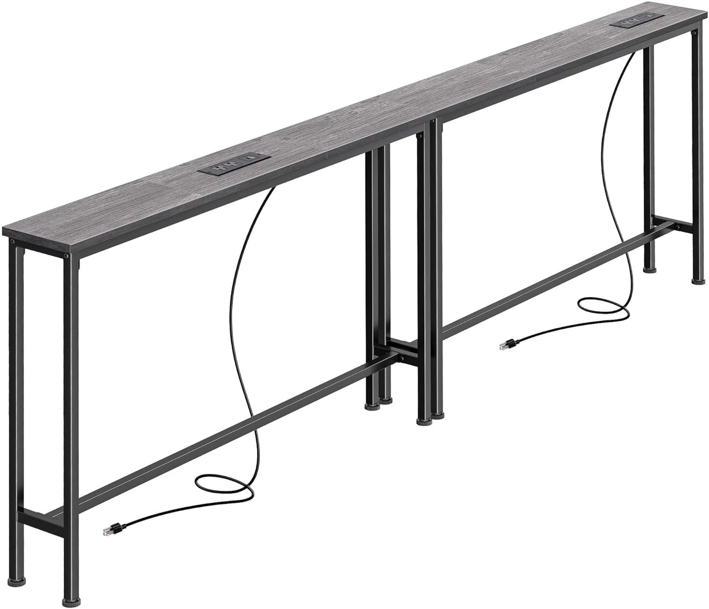 SUPERJARE 78.8 inch Narrow Console Table with Outlet, Sofa Table Set of 2, Behind Couch Table, Long Entryway Tables with Charging Station, for Living Room, Rustic Brown