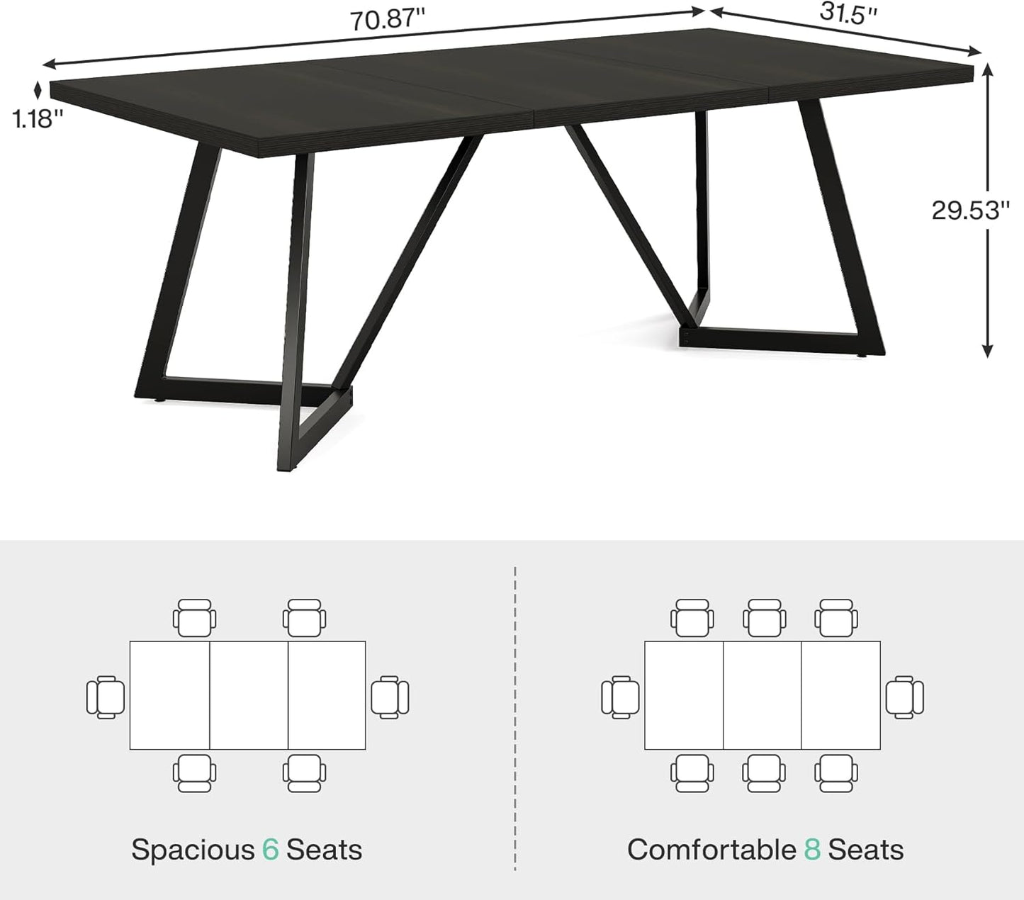 Tribesigns 70.86-Inch Large Executive Desk, Modern Computer Office Desk Workstation with Metal Frame, Rectangular Laptop Desk Study Writing Table for Home Office (Black)