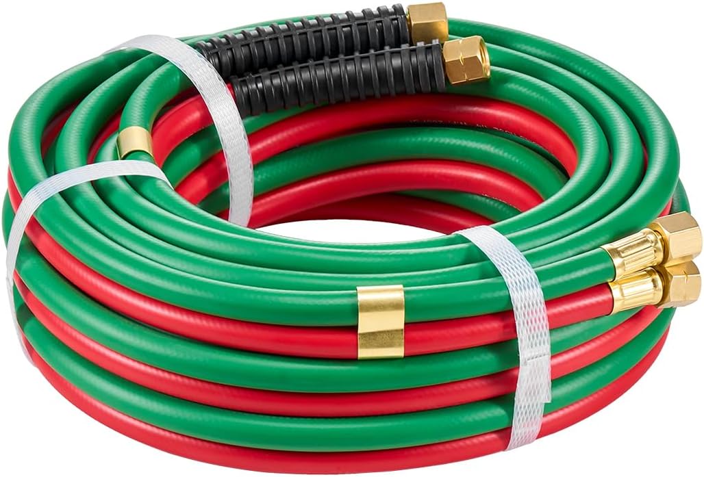 VEVOR Oxygen Acetylene Hose, 1/4-Inch x 100FT Oxy Acetylene Hose with 9/16"-18 B Fitting, 300PSI T Grade Welding Cutting Torch Twin Hose, Compatible with Oxygen, Acetylene,Propane and Other Fuel Gases