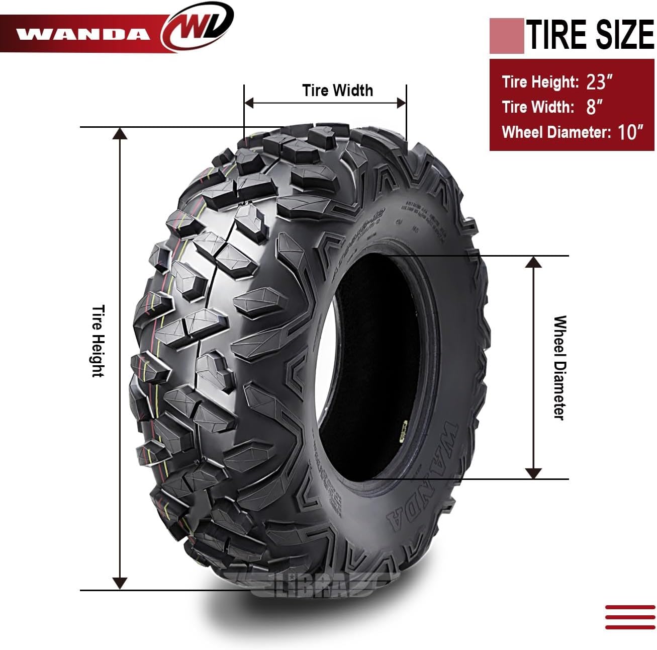 WANDA UTV ATV Tire 23x8-10 23x8x10 205/80-10 6-Ply Bighorn Style,Set 2, 10421