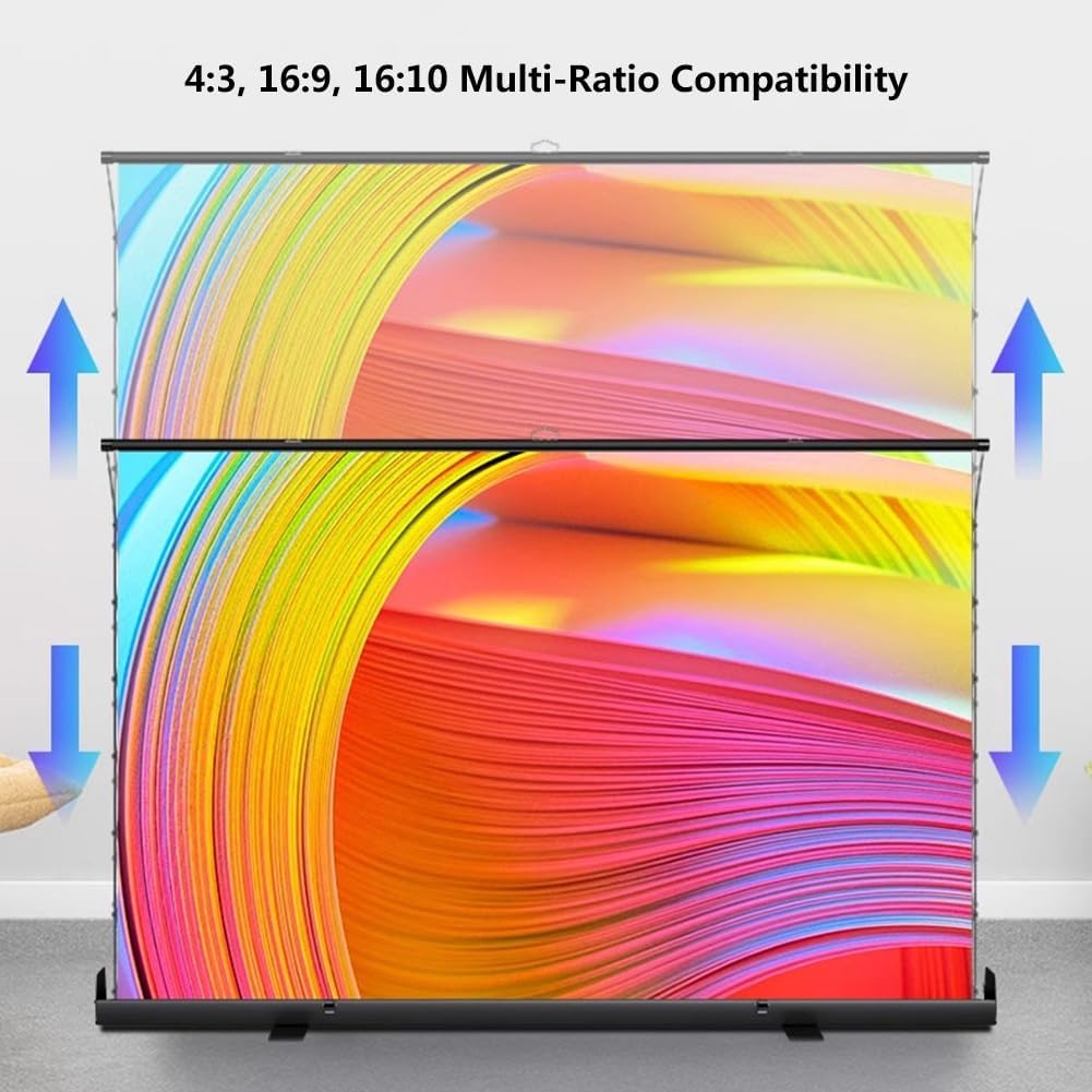 60/72/80/92in 4K HD Movie Screen with Adjustable Height, 3D Ultra HD Floor Pull Up Scissor Backed Projector Screen for Outdoor Indoor(72 Inch)