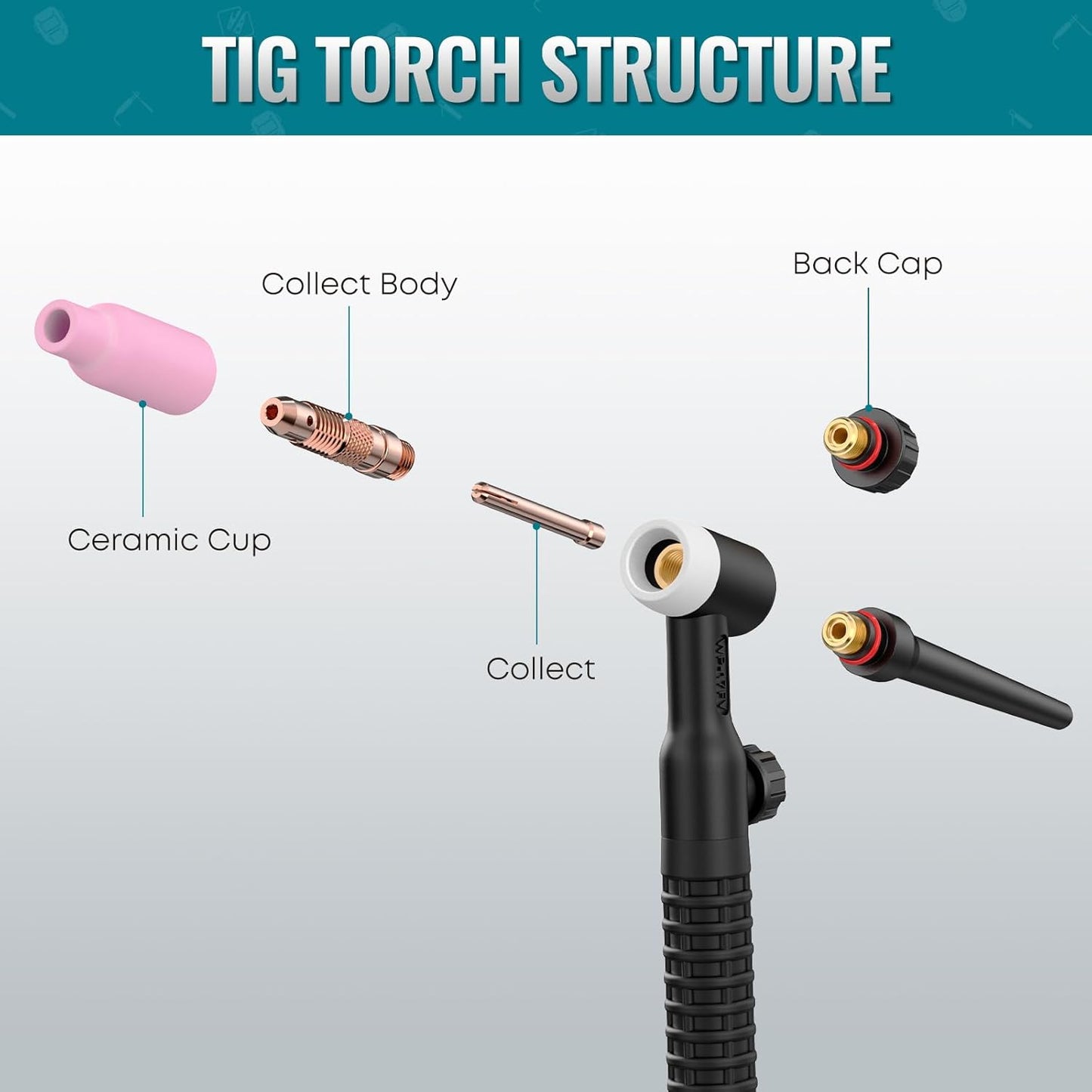 TIG Welding Torch, 13FT WP-17FV Argon Air Cooled Lift TIG Torch Flexible Tig Torch Head with Gas Valve Adjustment. (TIG17FV Flexible)