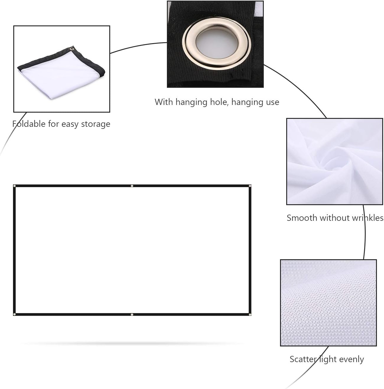 100" Projector Screen Widescreen 16:9 Portable Projection Screen Anti-Crease Foldable Projector Movies Screen for Home Office