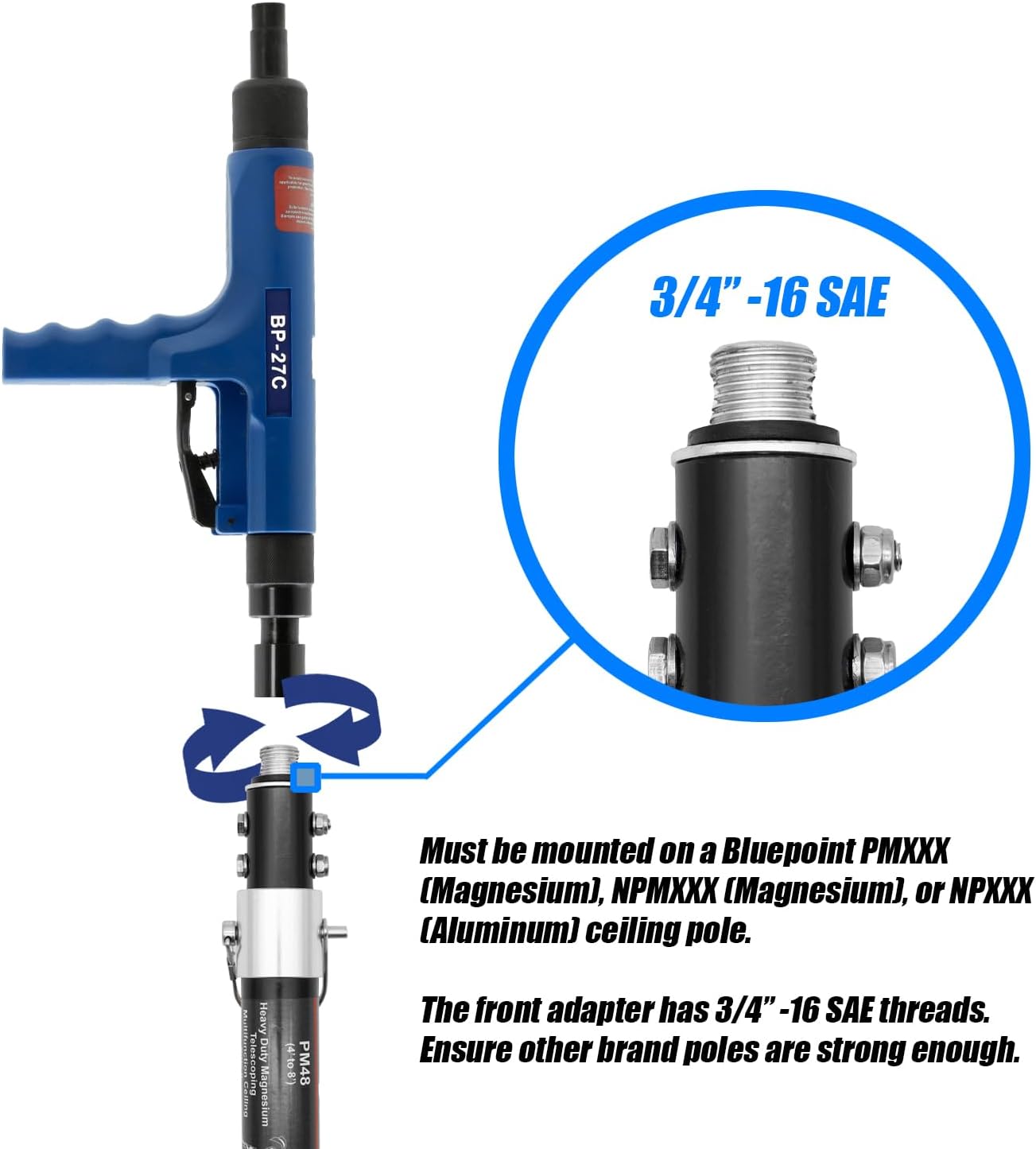 BluePoint Fasteners .27 Caliber Strip Semi-Automatic Feeding Low-Velocity Powder Actuated Ceiling Tool – Model BP-27C. Efficient and precise fastening for overhead applications.