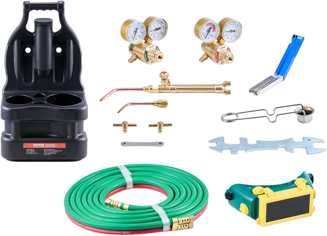 VEVOR Air Acetylene Torch Kit, Acetylene Gas Welding Tool with 149'' Hose, 2 Welding Tips, CGA200 Regulator & Torch Handle, Gas Brazing Welder for Home DIY Industrial Sites (without Gas Cylinder)