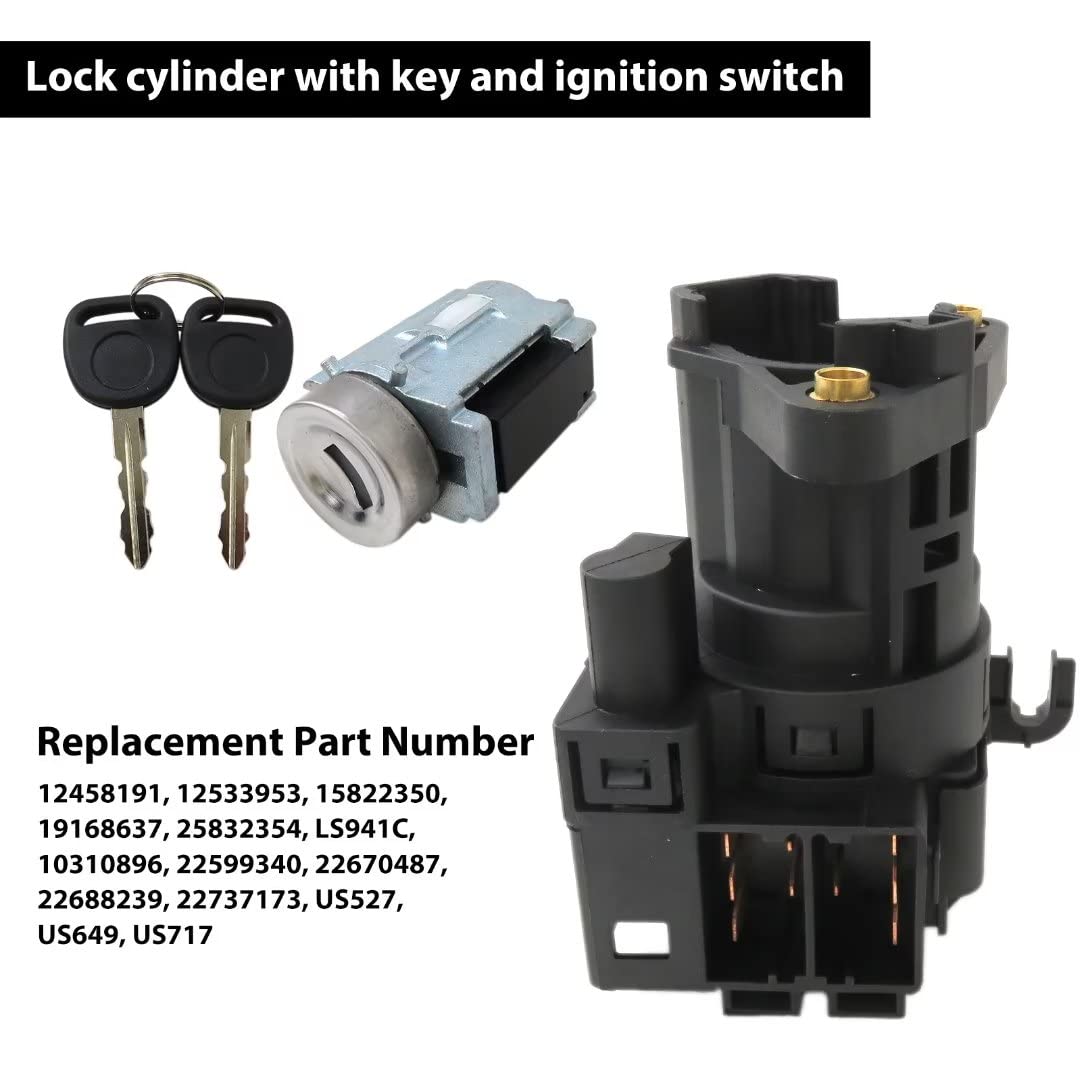 12458191 12533953 15822350 1999-2004 Lock Cylinder with Key & Ignition Switch for 2004-2006 Pontiac Grand Prix 3.8L 5.3L