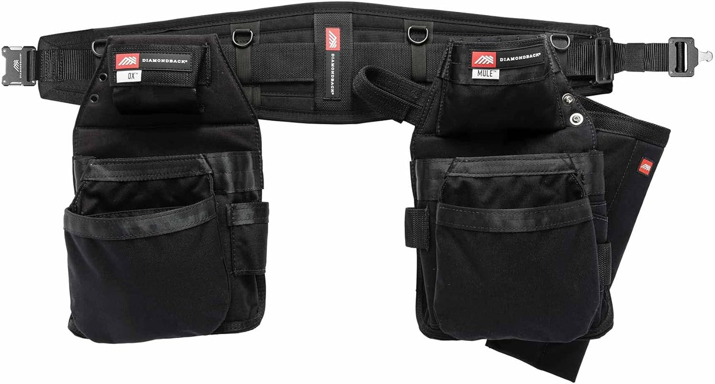 The Diamondback GRRande 2.0 Toolbelt System, Right Handed, Ranger Green, Medium | For Carpenter Framer Roofer | Padded 5 pockets, 13 slots, 2 loops | Holds Drill Bits, Speed Square, Measuring Tape