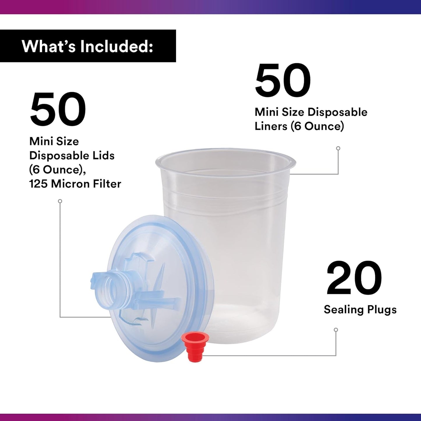 3M PPS (Original Series) Paint Spray Gun Cup Lids and Liners Kit, 16325, Large, 28 oz, 125-Micron Filter, Use w/ Paint Gun for Cars, Furniture, Home, 25 Disposable Lids and Liners, 10 Sealing Plugs