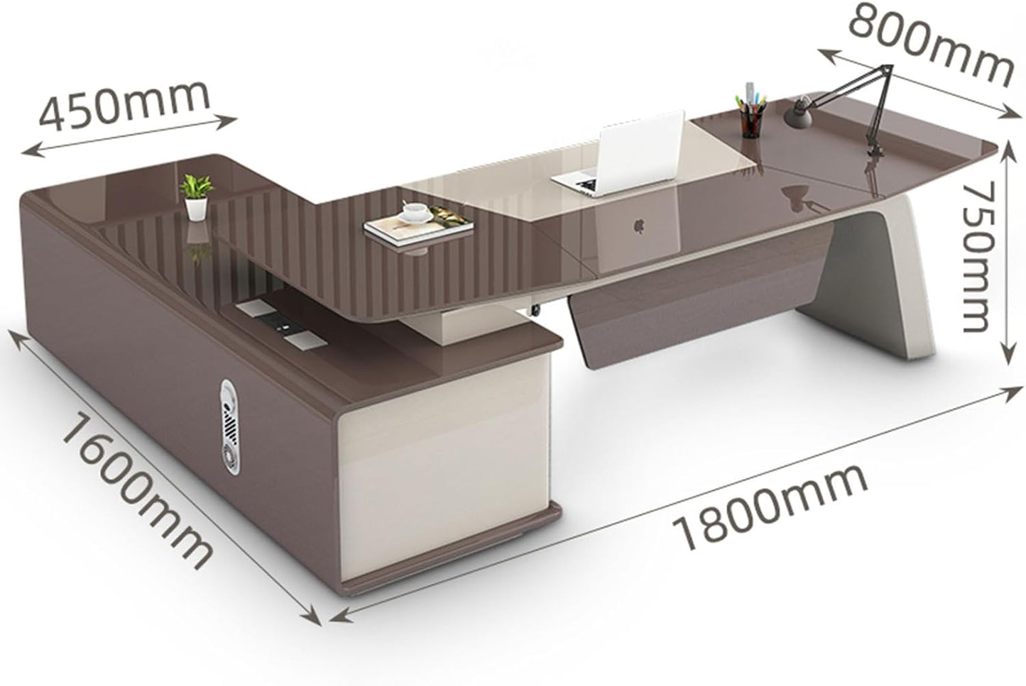Brown 79" Executive Desk with File Cabinet, L Shaped Wood Computer Desk with File Drawers Study Writing Table Business Furniture Set for Home Office