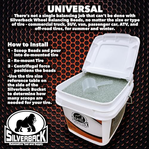 Silverback Automotive Tire Balancing Beads, Tempered Glass, Bulk Tub 17.6 lb. with Scoop for Truck, Van, RV, and Off-Road Tires. Perfect for Tire Dealers, Farm & Fleet, State, City and Municipalities.