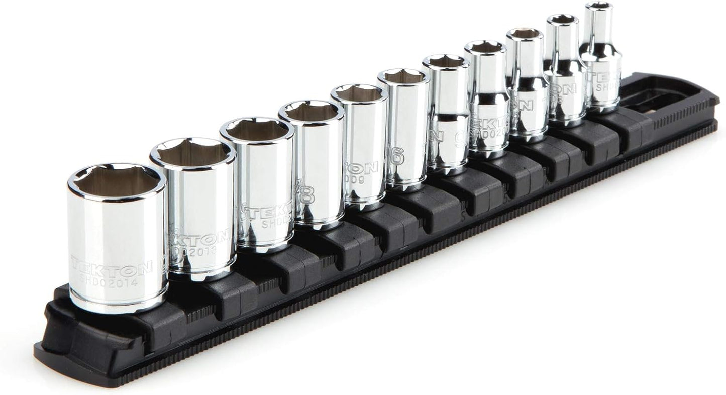 TEKTON 1/4 Inch Drive 6-Point Socket Set with Rails and Trays, 50-Piece (5/32-9/16 in., 4-15 mm) | SHD90215