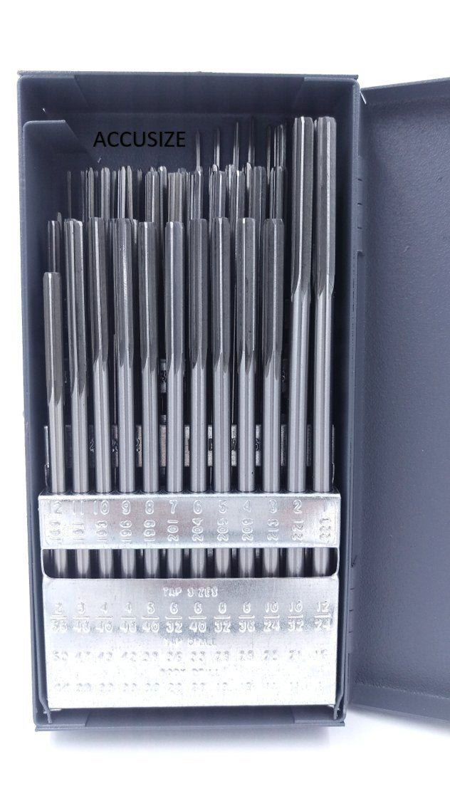 Accusize Industrial Tools 29 Pc 1/16'' to 1/2'' by 1/64'' H.S.S. Chucking Reamer Set, Straight Flute, Right Hand Cut, 5500-SF00