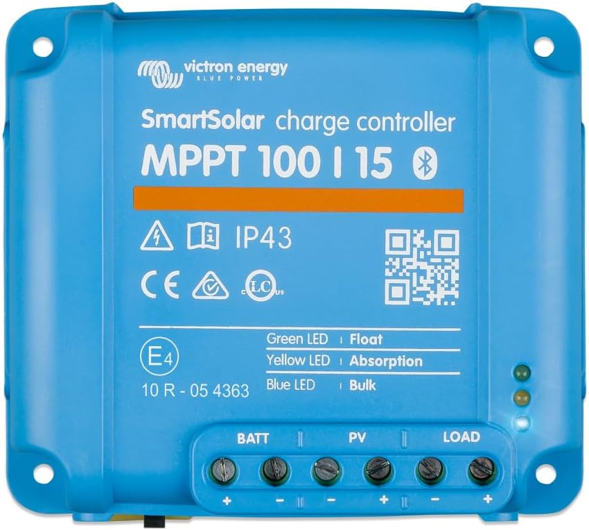 Victron Energy SmartSolar MPPT Solar Charge Controller (Bluetooth) - Charge Controllers for Solar Panels - 75V, 15 amp, 12/24-Volt