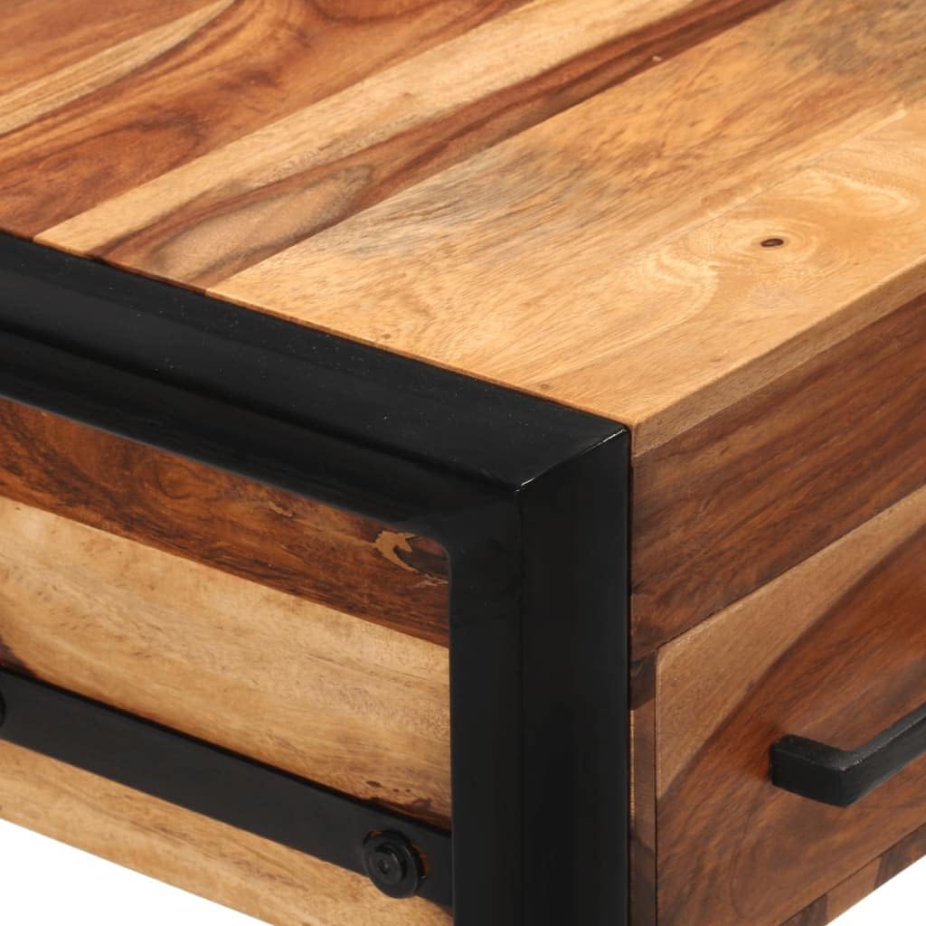 vidaXL Solid Wood Desk - Industrial Style Writing Desk with 2 Drawers, Durable Steel Frame, Multifunctional Home Office Furniture, 43.3"x19.7"x30.3"