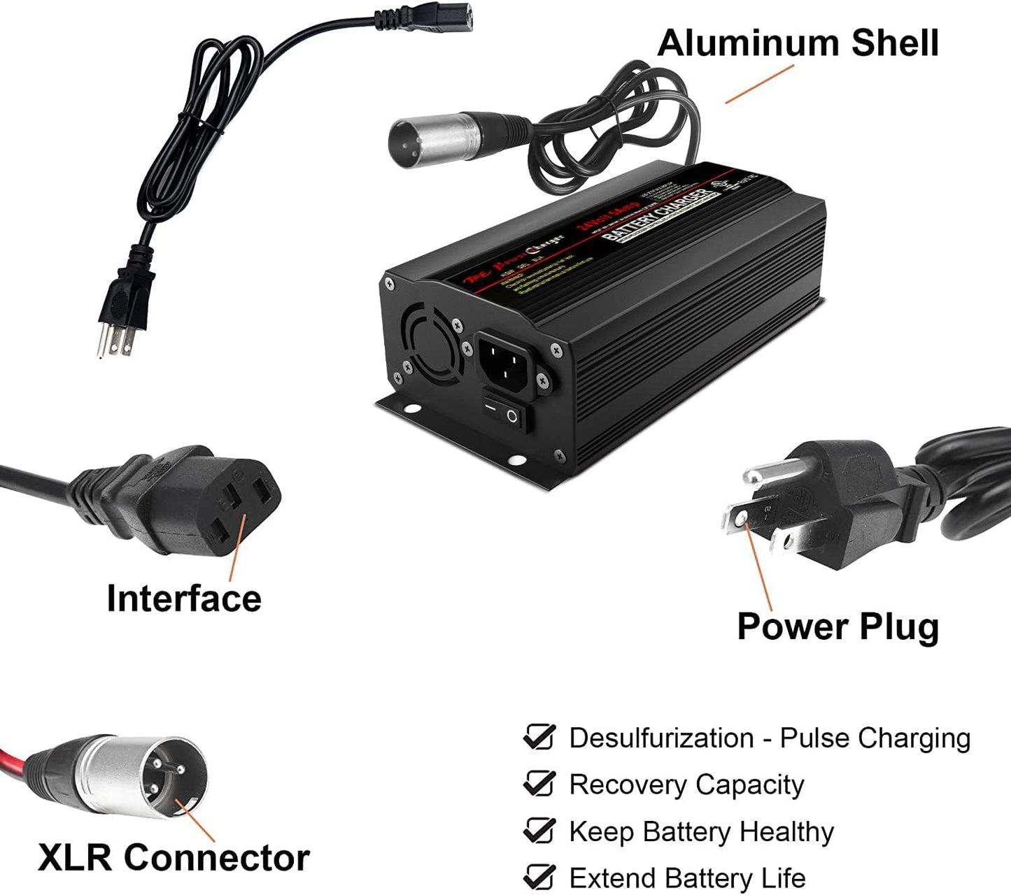 TPE 24V 5A Battery Charger, Automatic Smart Battery Charger, Trickle Charger Maintainer for Wheelchair