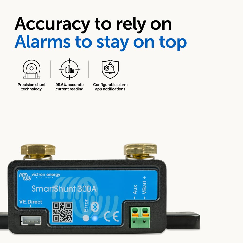 Victron Energy Smart Battery Shunt - Battery Monitor (Bluetooth) - Victron Smart Shunt with Detailed in-app Insights - 6.5V-70V, 300 amp