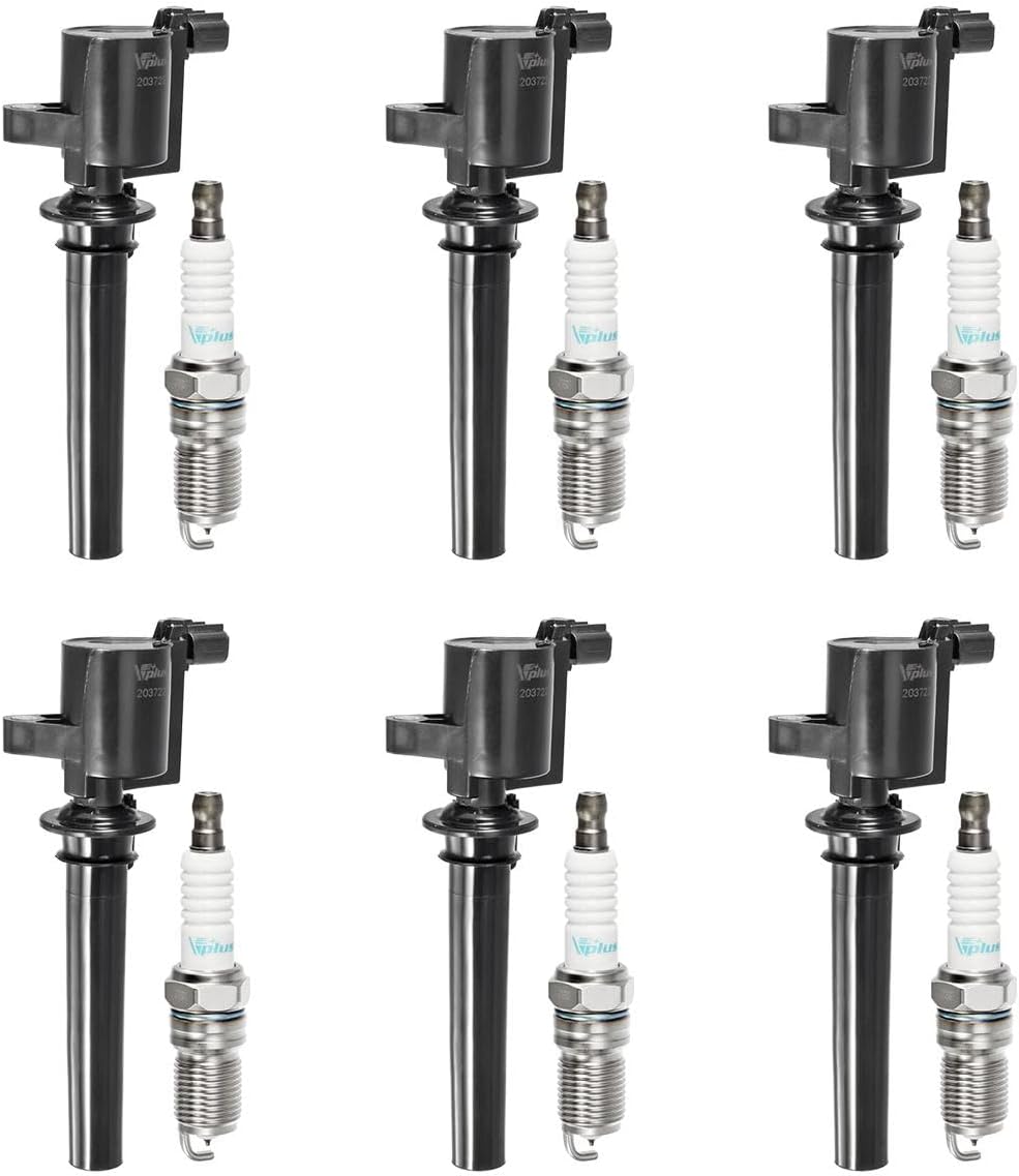 Vplus Set of 6 Ignition Coils Pack DG500 FD502 & Spark Plugs SP493 AGSF32PM Compatible with Tribute Mercury Mariner Montego Sable 3.0L V6