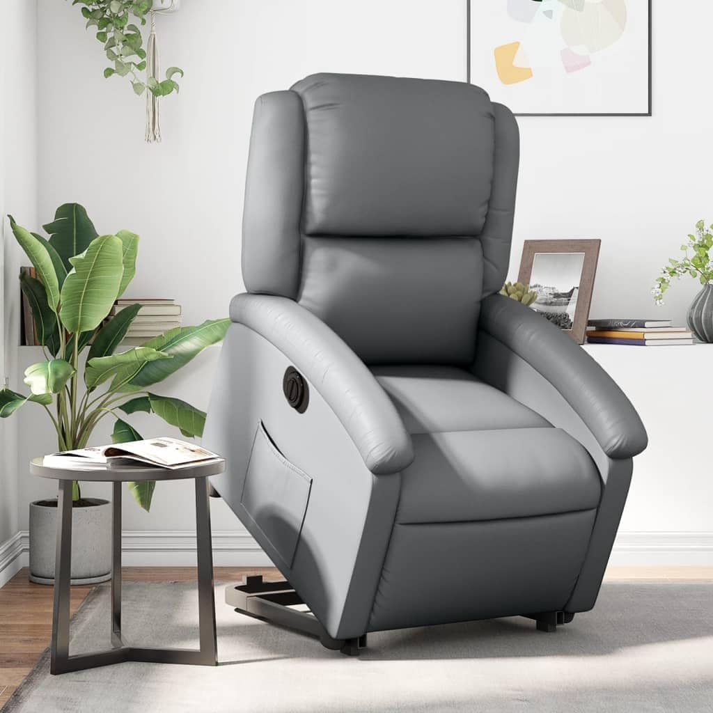 vidaXL Electric Power Lift Recliner Chair - Gray Faux Leather Armchair with Motorized Recline & Stand-Up Assist, Comfortable Seating for Living Room or Lounge