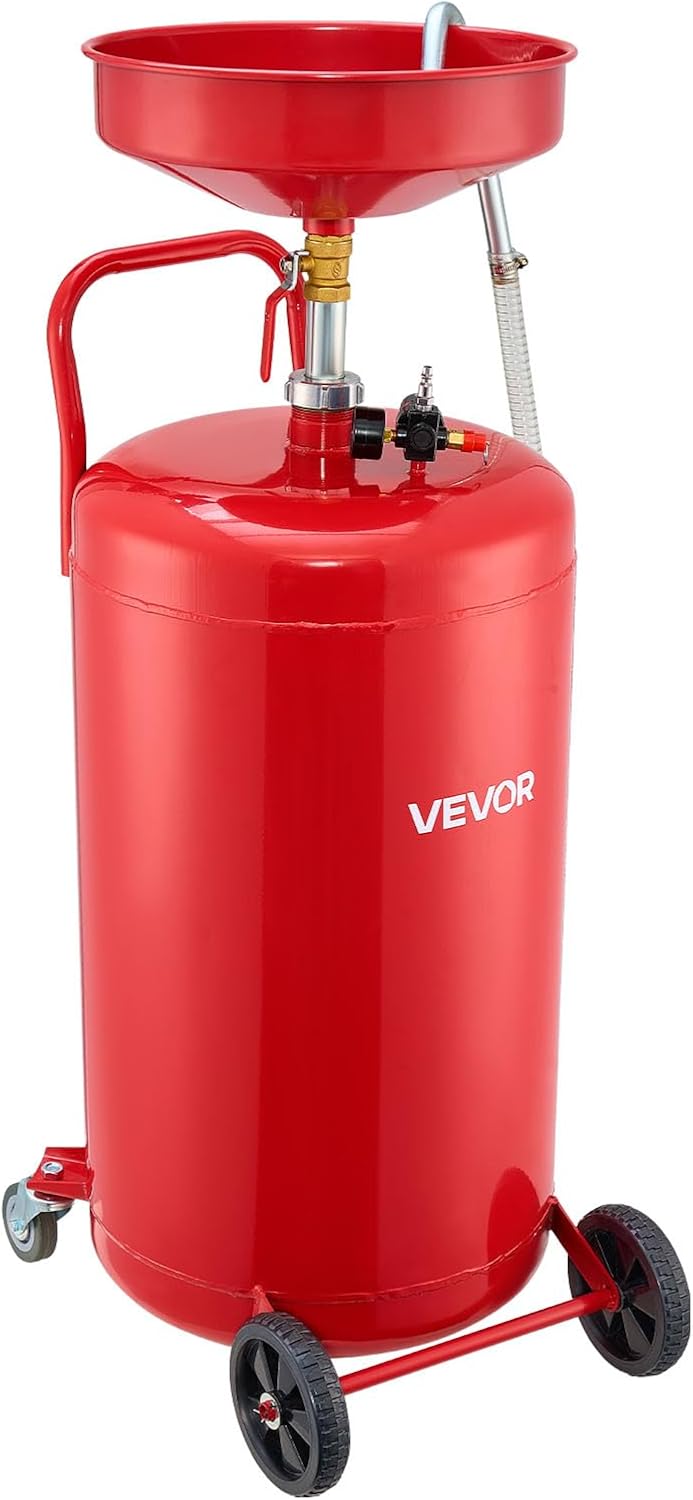 VEVOR 20-Gallon Waste Oil Drain Tank, Air Operated Portable Oil Drainer with Adjustable Funnel Height, Fluid Fuel Transfer Drainage with Wheels, Oil Change Container for Auto Repair Shops, Garages