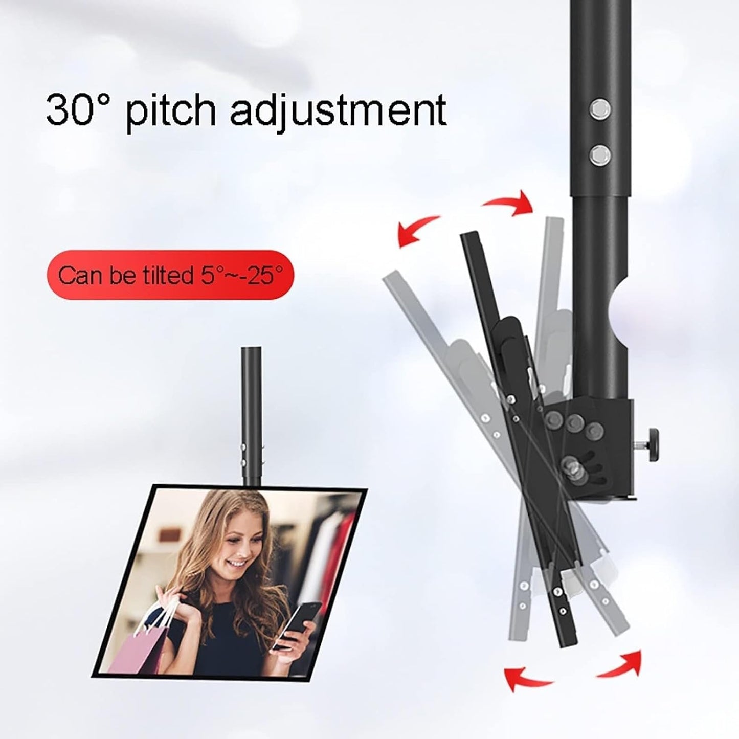 Adjustable Ceiling Tv Mount Bracket, 360° Rotating Tv Stand, Fits 39-90 Inch Tvs, 600X400Mm, Supports 176 Lbs, Tilt, Swivel & Extendable Design