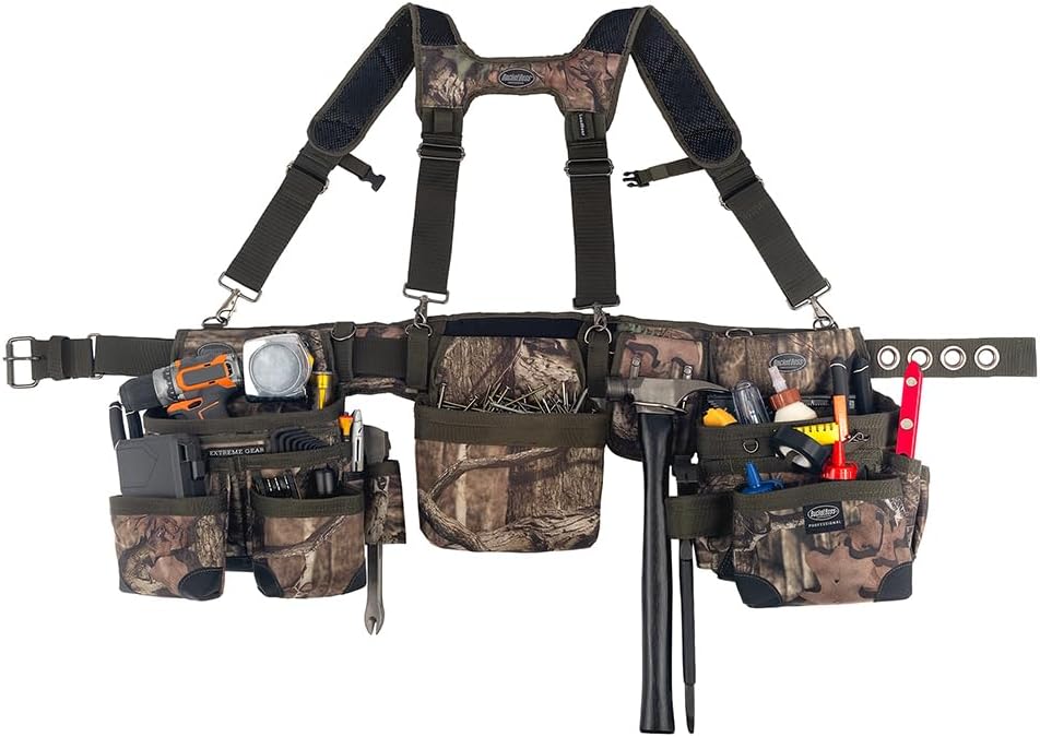 Bucket Boss 3 Bag Tool Bag Set with Suspenders in Mossy Oak Camo, 55185-MOSC