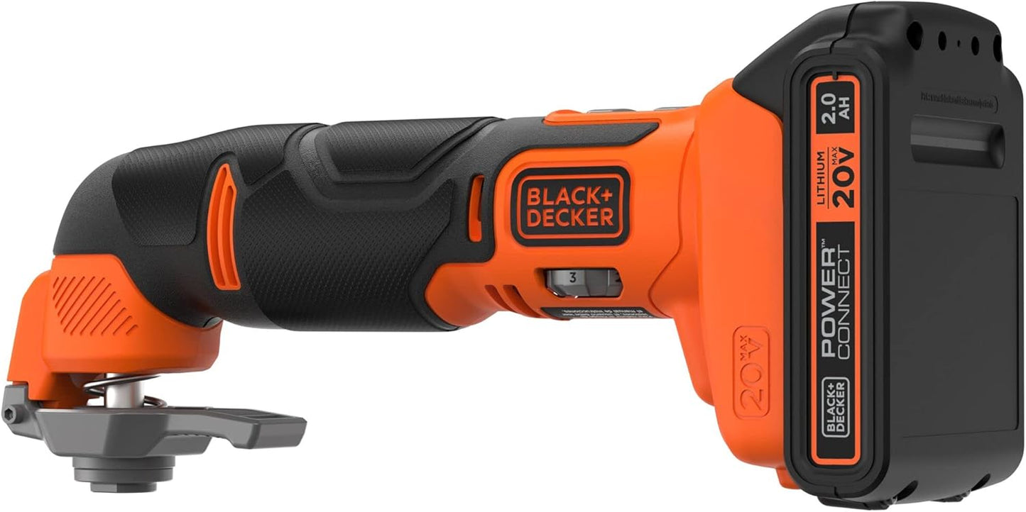 BLACK+DECKER 20V MAX Multi Tool, Oscillating Tool Kit, 6-Speed, Quick Blade Change For Multi-Tool Needs, Cordless (BDCOS20D1K)