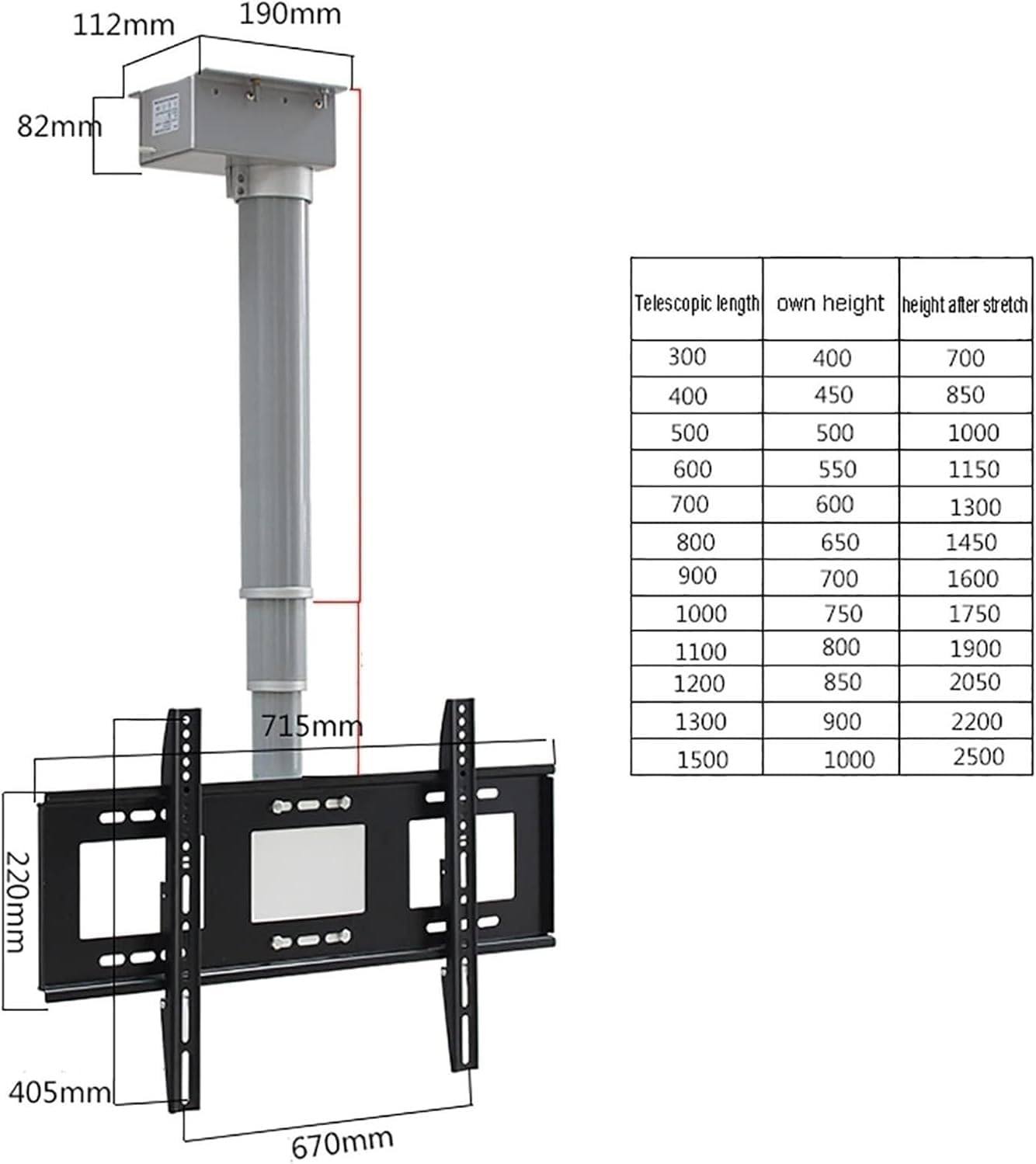Adjustable Motorized Ceiling TV Mount with Remote Control - Electric Ceiling Bracket for 100cm TVs Space-Saving Wall Mount Perfect for Home Theaters and Living Rooms
