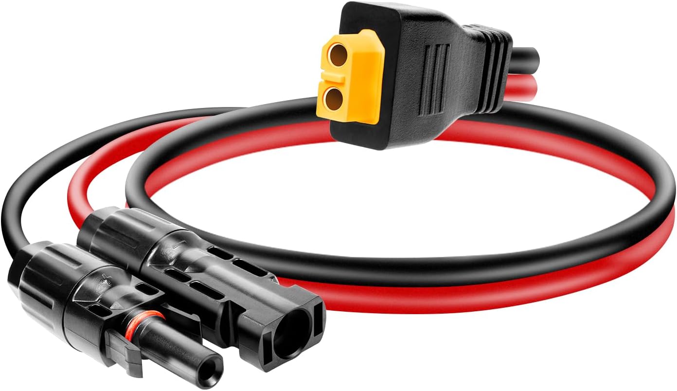 Ansoufien Solar Panel Connector to XT60 Connector Cable 30FT, 10AWG Solar to XT60 Charge Extension Cable XT60 (Plug Female) Cable for RV Folding Solar Panel, Portable Power Station, Solar Generator