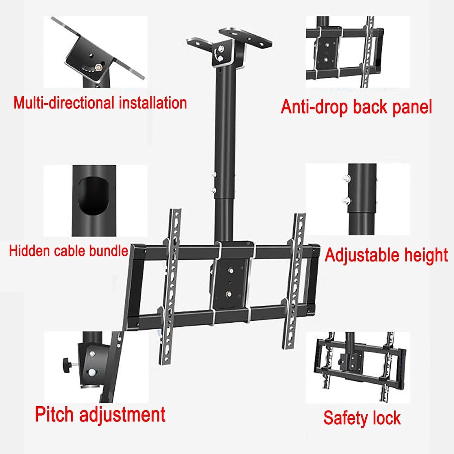 Adjustable Ceiling TV Mount Stand - Fits 39-90 Inch TVs Cable Management Max Load 85kg Easy Installation Compatible with VESA 600x400mm Perfect for Home Theater