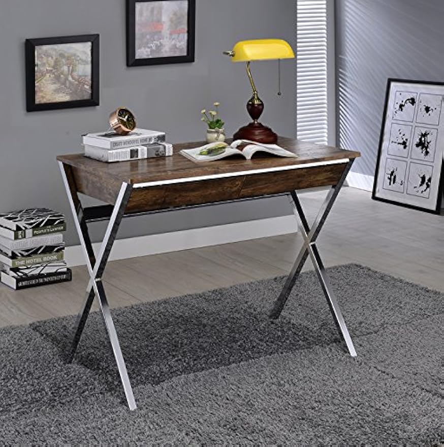 Acme Callers 2-Drawer Wooden Home Office Desk in Weathered Oak and Chrome