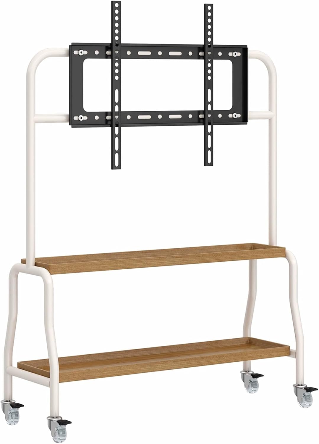Adjustable Mobile TV Cart with Media Shelf, Rolling TV Stand Mount on Wheels, Universal Tall TV Floor Stand, Height Adjustable