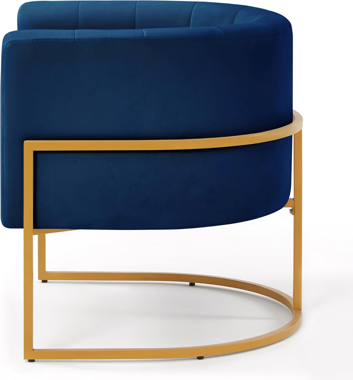 Velvet Accent Chairs, Mid Century Modern Upholstered Round Barrel Chair Metal Gold Stand Comfy Velvet Channel Tufting Armchair for Living Room, Bedroom, Office Easy Assemble (Navy Blue, Set of 2)