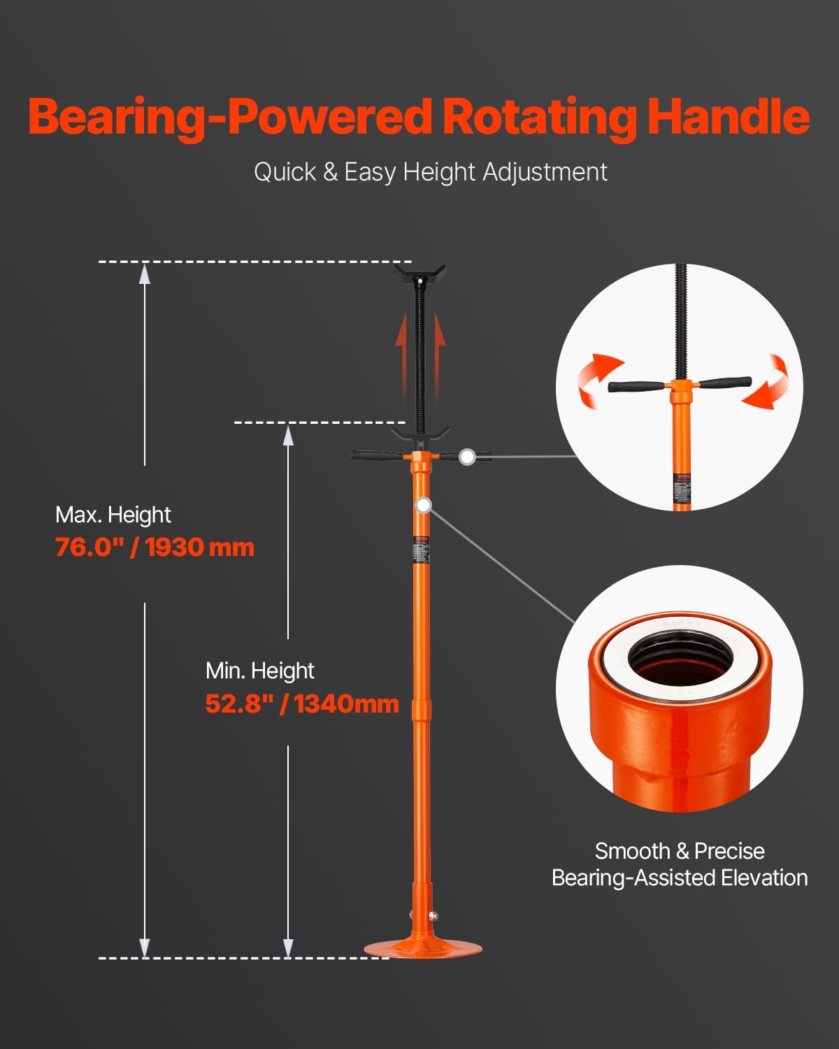 VEVOR Underhoist Support Stand, 3/4 Ton Capacity Under Hoist Jack Stand, Lifting from 52.8 to 76 in, Self-Locking Threaded Screw, Bearing Mounted Spin Handle Pole Jack, Support Vehicle Components