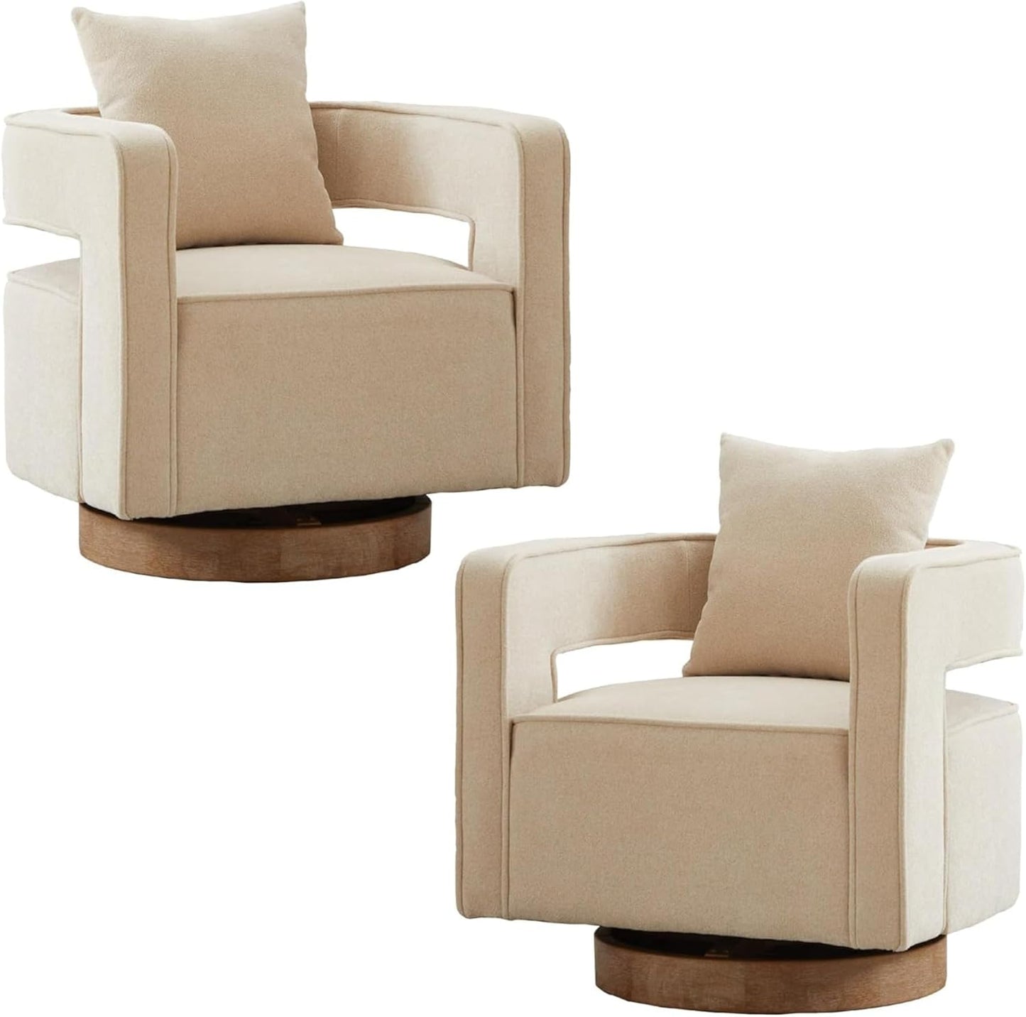 Swivel Accent Chair Set of 2, Modern Swivel Barrel Chair for Living Room, 360 Degree Comfy Square Accent Chair with Open Back, Upholstered Armchair for Bedroom,Reading, Linen Blend, Pale Green