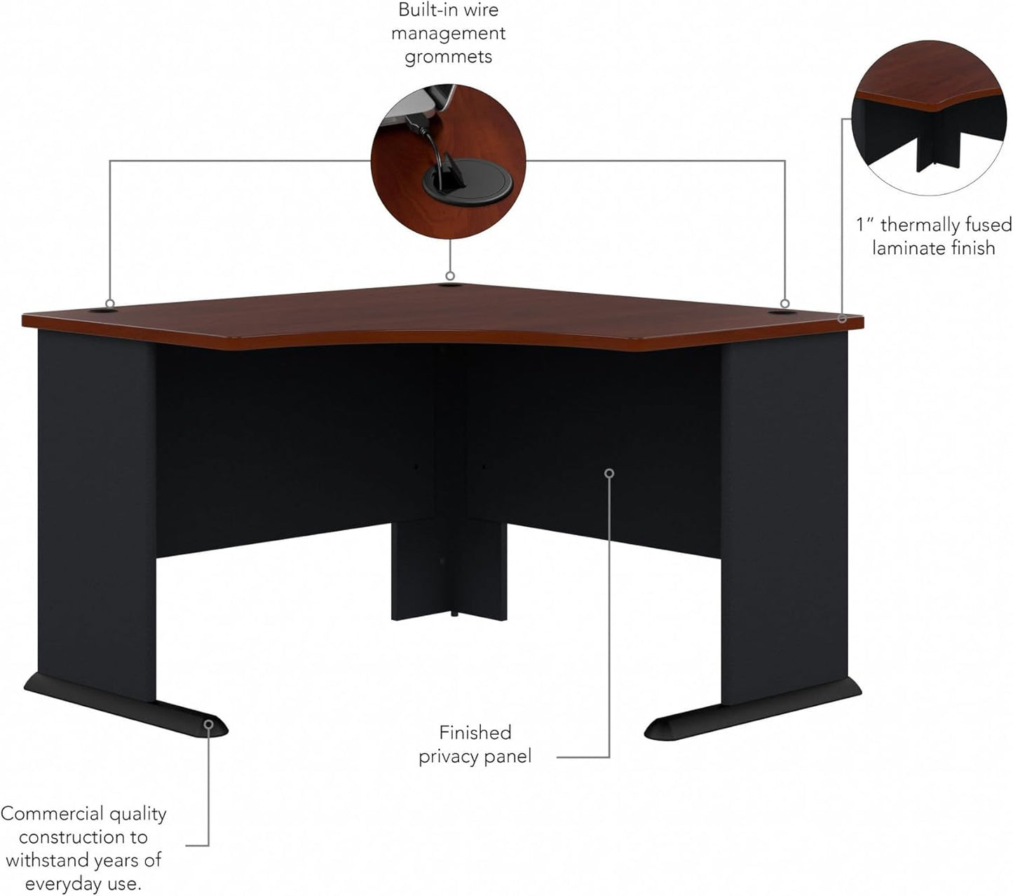 Bush Business Furniture Series A 48W Corner Desk in Hansen Cherry and Galaxy, Small Computer Table for Home or Professional Office