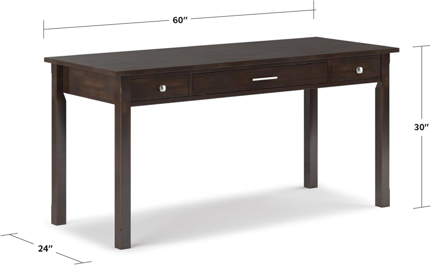 SIMPLIHOME Avalon Desk - 60-Inch Wide Solid Wood Writing Desk in Tobacco Brown, Contemporary Home Office Computer Table for Workspace or Study with 2 Drawers and Flip-Down Keyboard Tray