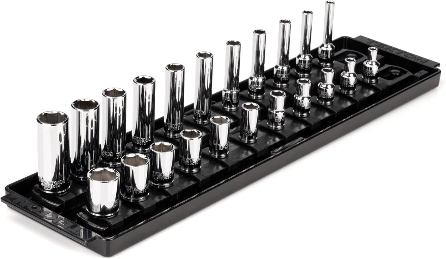 TEKTON 1/4 Inch Drive 6-Point Socket Set with Rails and Trays, 50-Piece (5/32-9/16 in., 4-15 mm) | SHD90215