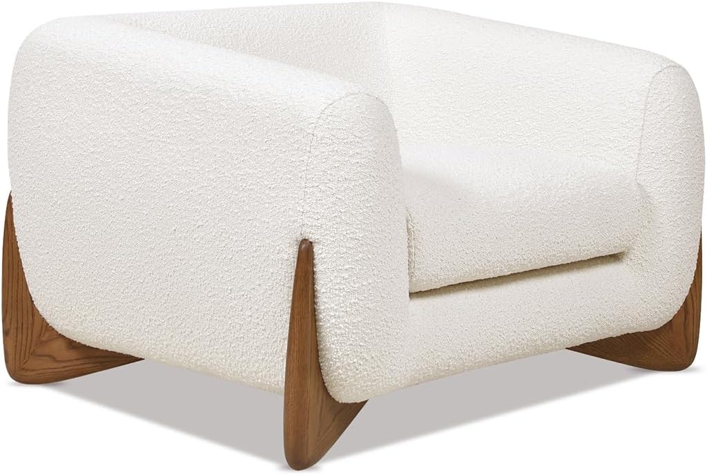 44" Oversized Reading Chair, Sherpa Accent Chair Bedroom, Comfy Upholstered Ivory White Fleeced Teddy Armchair, Seat cushion is removable, Modern Living Room Chair,Single Sofa Chair for Office (White)