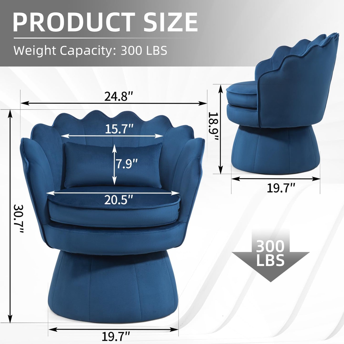 Swivel Barrel Chairs Set of 2, Small Accent Armchair, Navy Blue Velvet Upholstered, Mid-Century Modern Style, for Living Room/Bedroom/Waiting Room, for Relaxing & Reading, Pillow Included