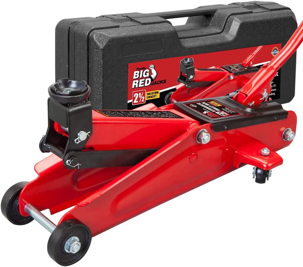 BIG RED TAM820014S Torin Hydraulic Trolley Service/Floor Jack with Blow Mold Carrying Storage Case, 1.5 Ton (3,000 lb) Capacity, Red