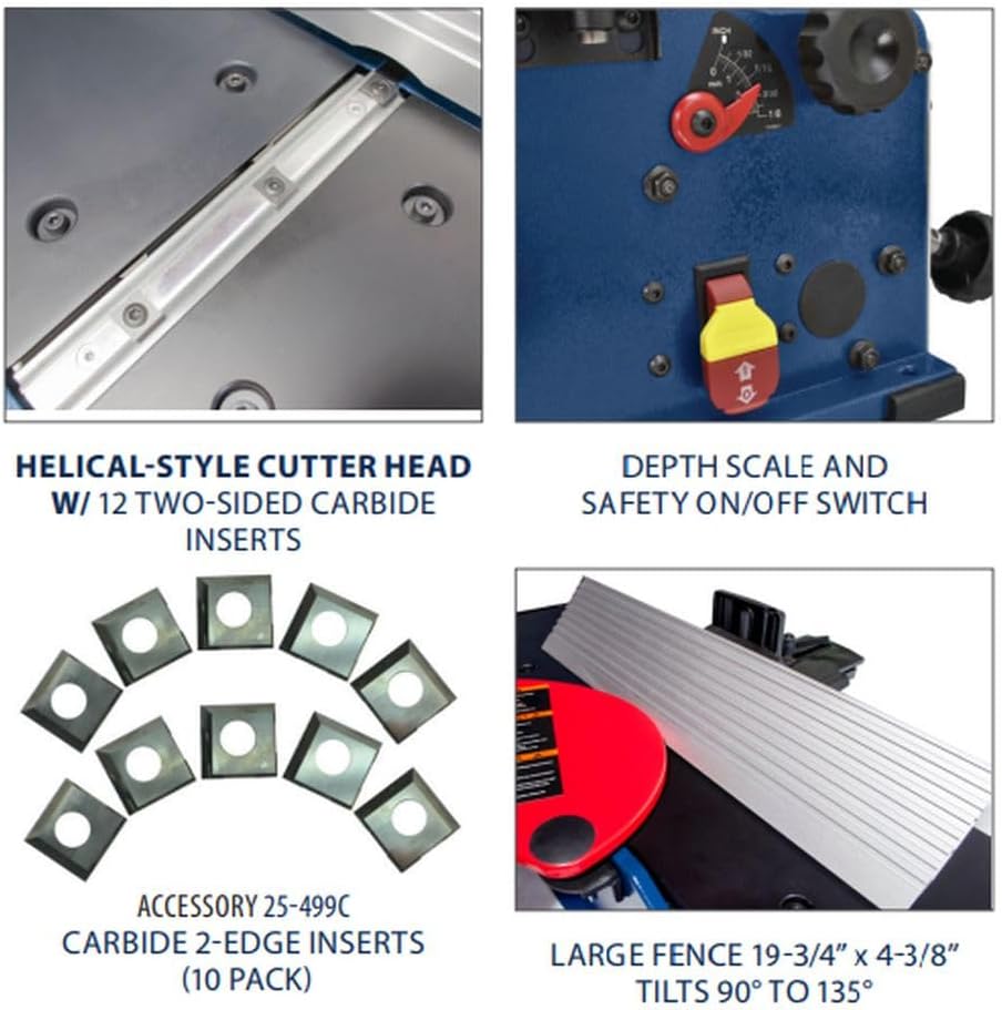 RIKON Power Tools 8" Benchtop Jointer with Helical Style carbide Cutter Head & SP Coated Aluminum Table.…