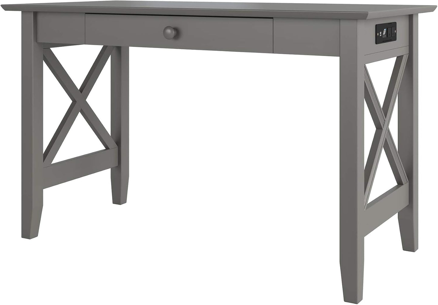 AFI 48" Solid Wood Writing Desk - Sturdy X Design - Home Office Desk with Drawer, Laptop Computer Work Study Table with USB Charger Grey