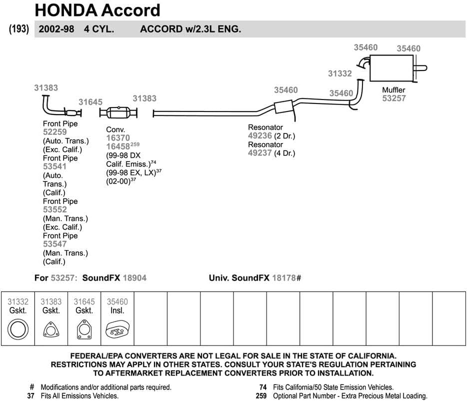 Walker 53541 Exhaust Pipe for Honda Accord