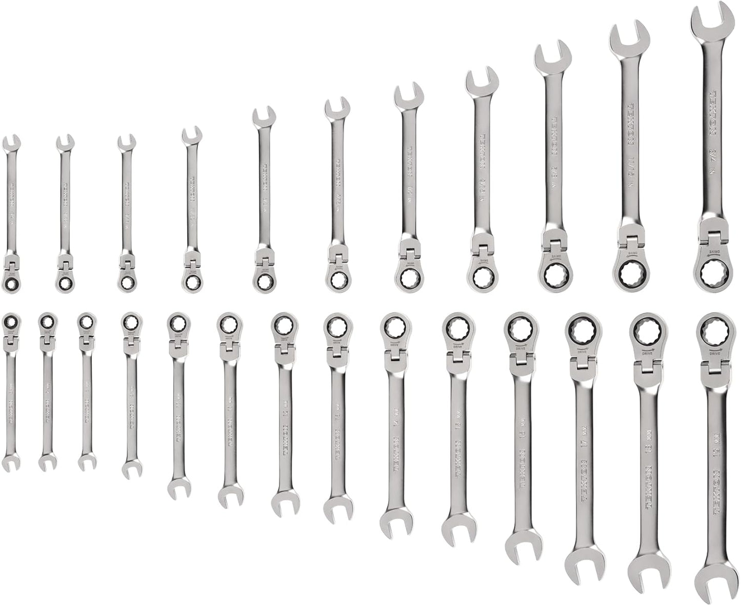 TEKTON Flex Head 12-Point Ratcheting Combination Wrench Set with Modular Organizers, 14-Piece (6-19 mm) | WRC95302