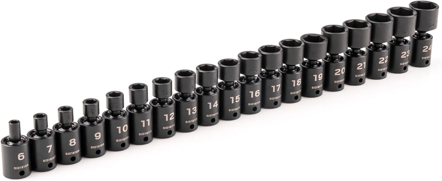 TEKTON 3/8 Inch Drive 6-Point Universal Joint Impact Socket Set with Case, 34-Piece (1/4-1 in., 6-24 mm) | SID97303