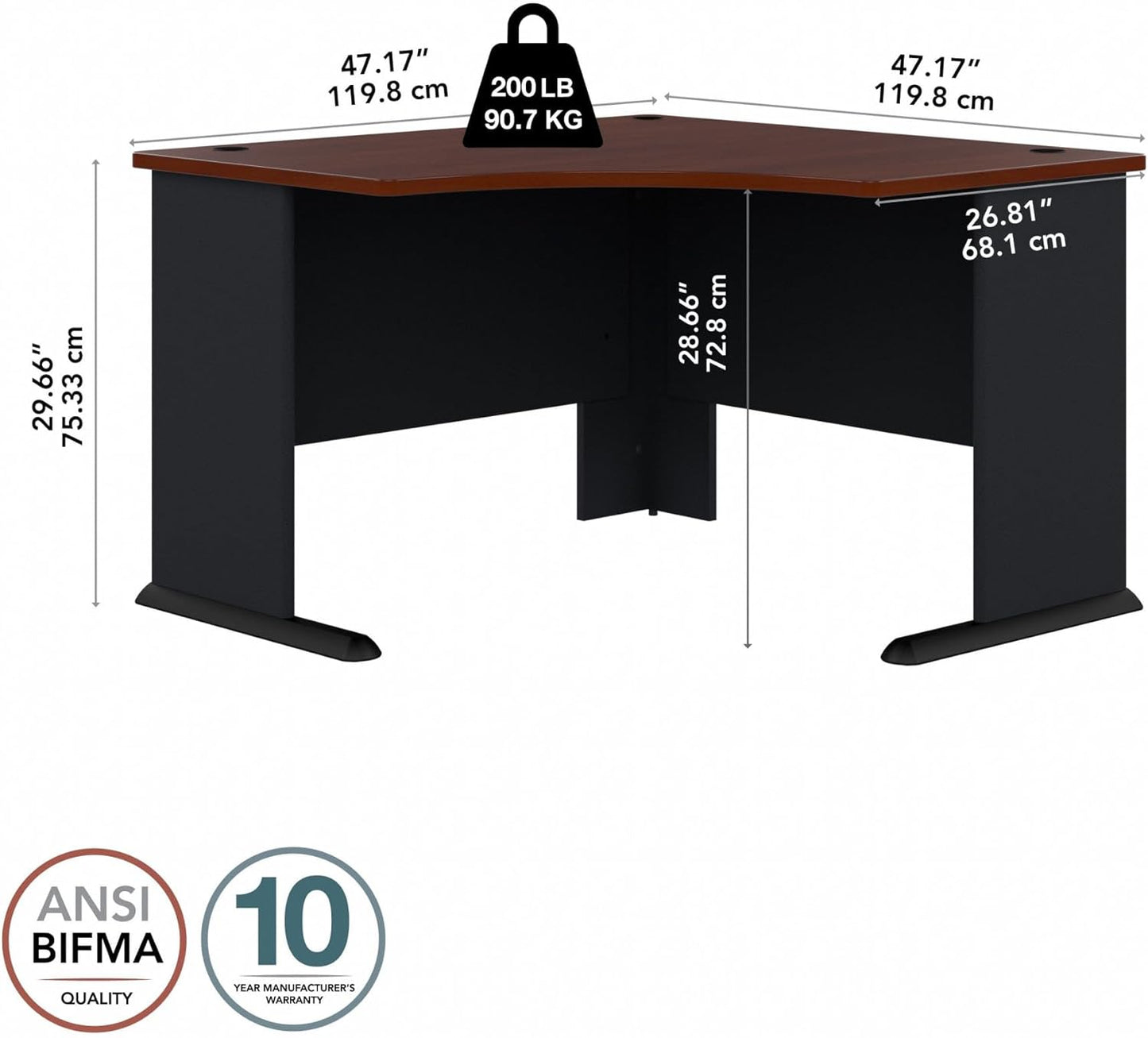 Bush Business Furniture Series A 48W Corner Desk in Hansen Cherry and Galaxy, Small Computer Table for Home or Professional Office