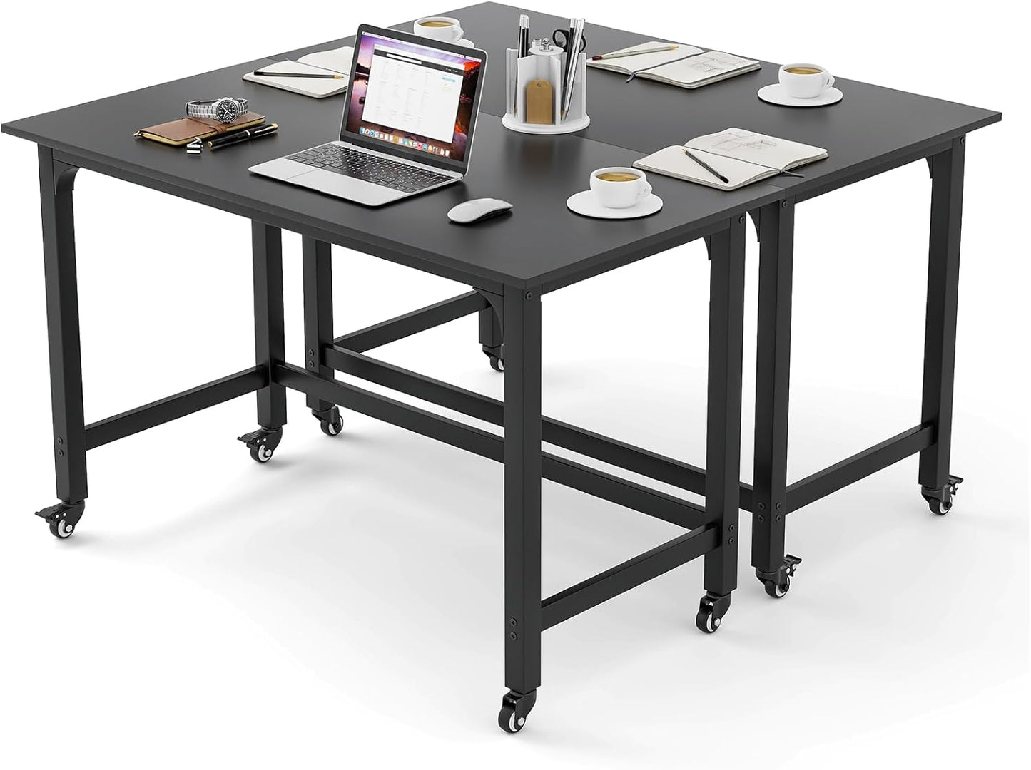 Tangkula 48” Mobile Computer Desk with Storage Bag & 2 Hanging Hooks, Rolling Home Office Writing Study Desk, Rolling PC Workstation with Lockable Universal Casters for Study Room, Bedroom