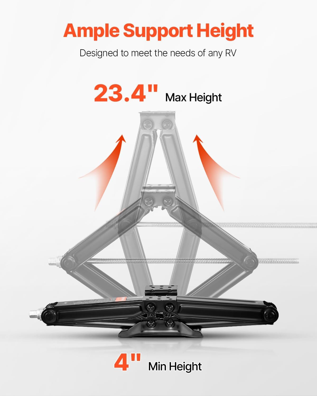 VEVOR 5000 lbs RV Scissor Jacks, 4-23.4 in RV Stabilizer Leveling Scissor Jacks, Set of 2, Heavy Duty Stabilizer Jack with Crank Handle, Socket and Bubble Levels, Not Easily Bent or Deformed